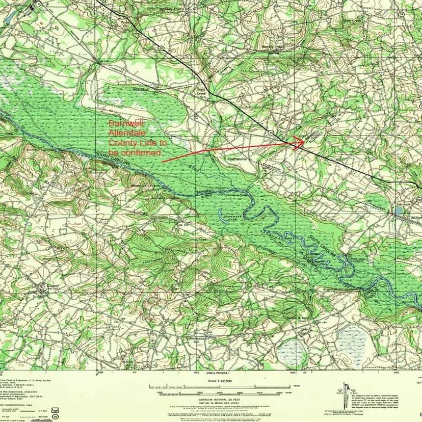 War department map showing county line